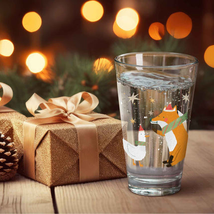 SEO. Leonardo Wasserglas mit UV - Druck - Winterfuchs und Gans Motiv - zu Weihnachten - Linkreich