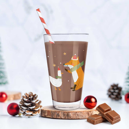 SEO. Leonardo Wasserglas mit UV - Druck - Winterfuchs und Gans Motiv - zu Weihnachten - Linkreich