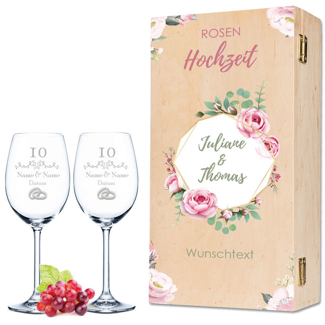 SEO. Leonardo Weingläser im "Rosenhochzeit - 10 Jahre" Design als Set - Daily Linkreich