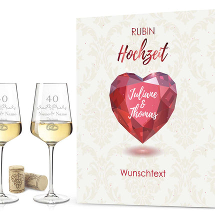 SEO. Leonardo Weingläser im "Rubinhochzeit - 40 Jahre" Design als Set - Puccini Linkreich