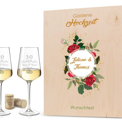 SEO. Leonardo Weingläser mir Gravur "zur Goldenen Hochzeit" als Set - Große Kiste UV Linkreich