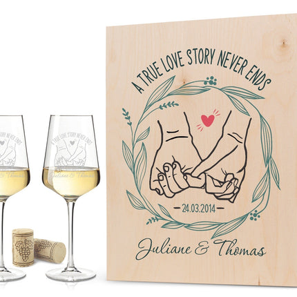 SEO. Leonardo Weingläser mit Gravur "A True Love Story never Ends" im Set - Große Kiste UV Linkreich