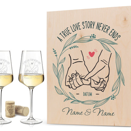 SEO. Leonardo Weingläser mit Gravur "A True Love Story never Ends" im Set - Große Kiste UV Linkreich