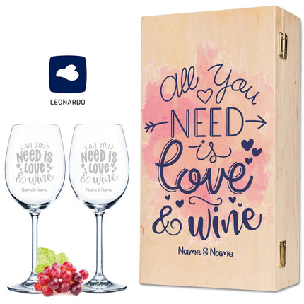 SEO. Leonardo Weingläser mit Gravur "All you need is Love and Wine" - kleine Kiste UV Linkreich