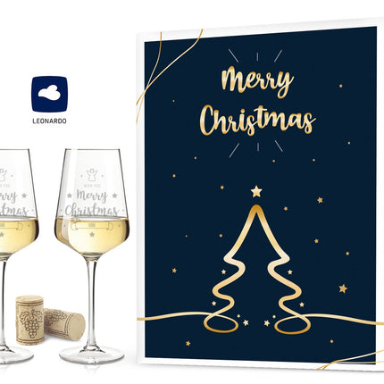 SEO. Leonardo Weingläser mit Gravur "Goldene Weihnachten" Design im Set - Große Kiste UV Linkreich