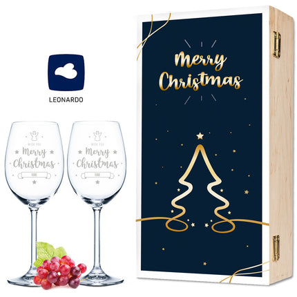 SEO. Leonardo Weingläser mit Gravur "Goldene Weihnachten" Design im Set - kleine Kiste UV Linkreich