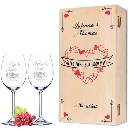 SEO. Leonardo Weingläser mit Gravur "Heart Collection" Design als Set inkl. bedruckter Holzkiste - Linkreich