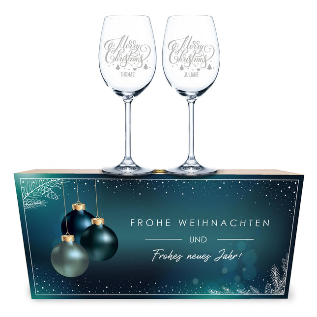 SEO. Leonardo Weingläser mit Gravur im "Blaue Weihnacht" Design inkl. Holzkiste - Linkreich