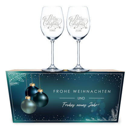 SEO. Leonardo Weingläser mit Gravur im "Blaue Weihnacht" Design inkl. Holzkiste - Linkreich