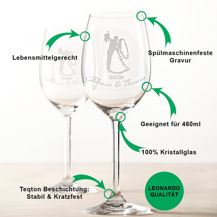 SEO. Leonardo Weingläser mit Gravur im "Brautgeflüster" Design als Set - Linkreich
