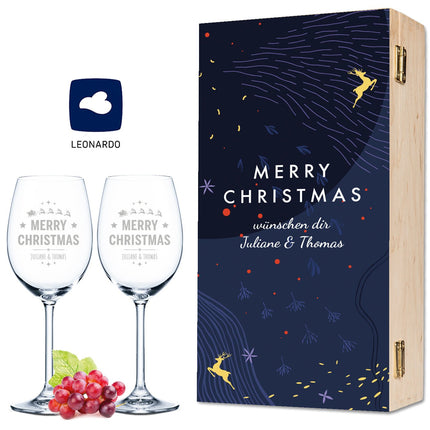 SEO. Leonardo Weingläser mit Gravur im "Christmas Night" Design - kleine Kiste UV Linkreich