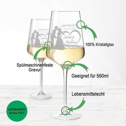 SEO. Leonardo Weingläser mit Gravur im "Hochzeitspaar" Design als Set - Puccini Linkreich