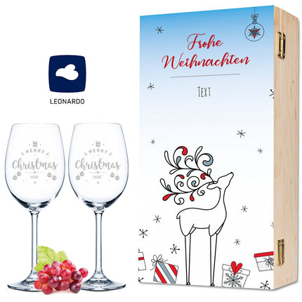 SEO. Leonardo Weingläser mit Gravur im "Rentier" Design - kleine Kiste UV Linkreich