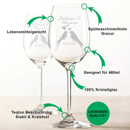 SEO. Leonardo Weingläser mit Gravur im "Wedding Bird" Design als Set - Linkreich