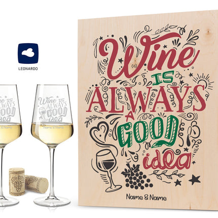 SEO. Leonardo Weingläser mit Gravur im "Wine is always a good Idea" Design - Große Kiste UV Linkreich
