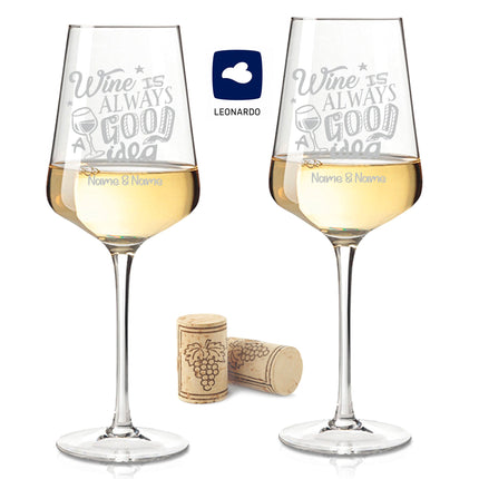 SEO. Leonardo Weingläser mit Gravur im "Wine is always a good Idea" Design - Puccini Linkreich
