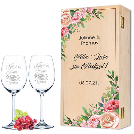 SEO. Leonardo Weingläser mit Gravur "Pink Rose" Design im Set - kleine Kiste UV Linkreich