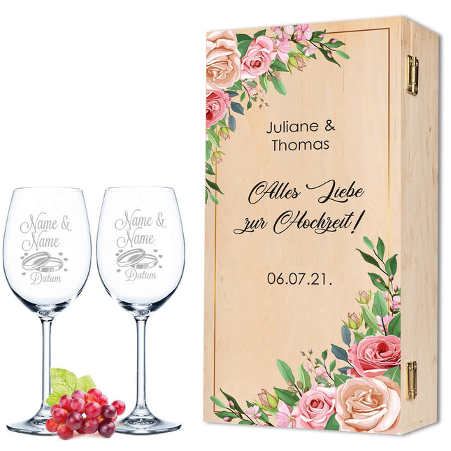 SEO. Leonardo Weingläser mit Gravur "Pink Rose" Design im Set - kleine Kiste UV Linkreich