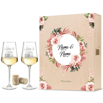 SEO. Leonardo Weingläser mit Gravur "Pink & White Roses" Design im Set - Große Kiste UV Linkreich