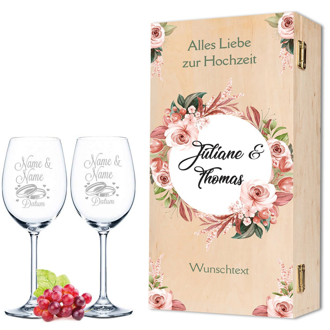 SEO. Leonardo Weingläser mit Gravur "Pink & White Roses" Design im Set - kleine Kiste UV Linkreich