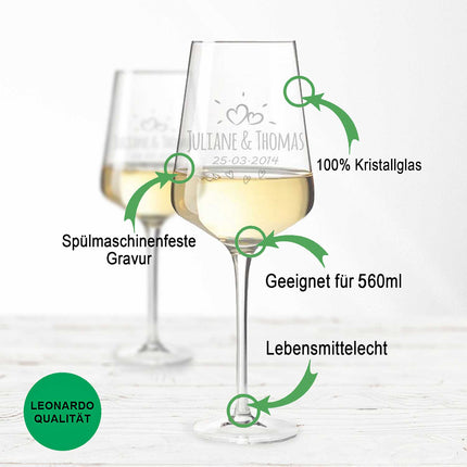 SEO. Leonardo Weingläser mit Gravur von Namen & Datum im Sunshine Love Design - Puccini Linkreich