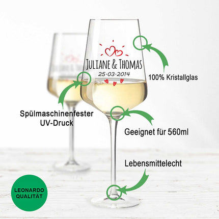 SEO. Leonardo Weingläser mit Gravur von Namen & Datum im Sunshine Love Design - Puccini UV Linkreich