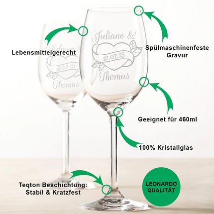 SEO. Leonardo Weingläser mit Gravur "Wedding Heart" als Set - Linkreich