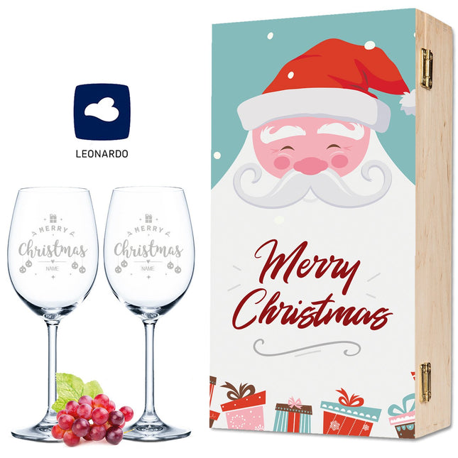 SEO. Leonardo Weingläser mit Gravur "Weihnachtsmann" im Set - kleine Kiste UV Linkreich
