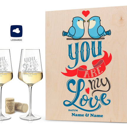 SEO. Leonardo Weingläser mit Gravur "You are my Love" im Set - kleine Kiste UV Linkreich