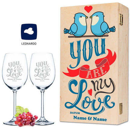 SEO. Leonardo Weingläser mit Gravur "You are my Love" im Set - kleine Kiste UV Linkreich