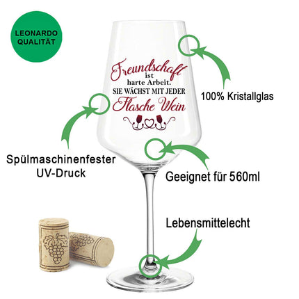 SEO. Leonardo Weingläser mit UV - Druck "Freundschaft ist harte Arbeit" im Set - Puccini Linkreich