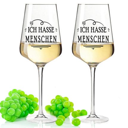 SEO. Leonardo Weingläser mit UV - Druck "Ich hasse Menschen" - Puccini Linkreich