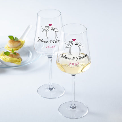 SEO. Leonardo Weingläser mit UV - Druck im "Wedding Bird" Design als Set - Puccini Linkreich
