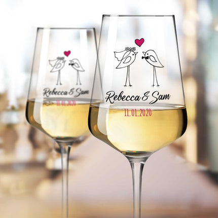 SEO. Leonardo Weingläser mit UV - Druck im "Wedding Bird" Design als Set - Puccini Linkreich