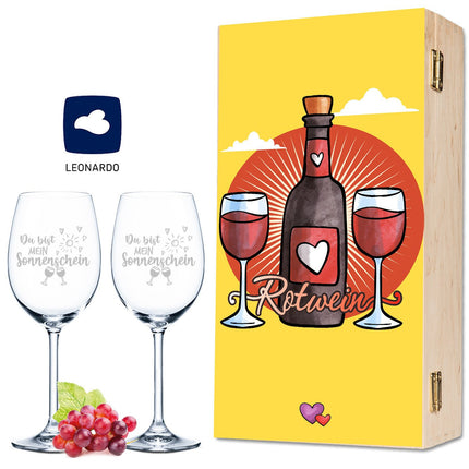 SEO. Leonardo Weingläser "Sundowner Vino Design" mit Namen inkl. bedruckter Holzkiste - Linkreich