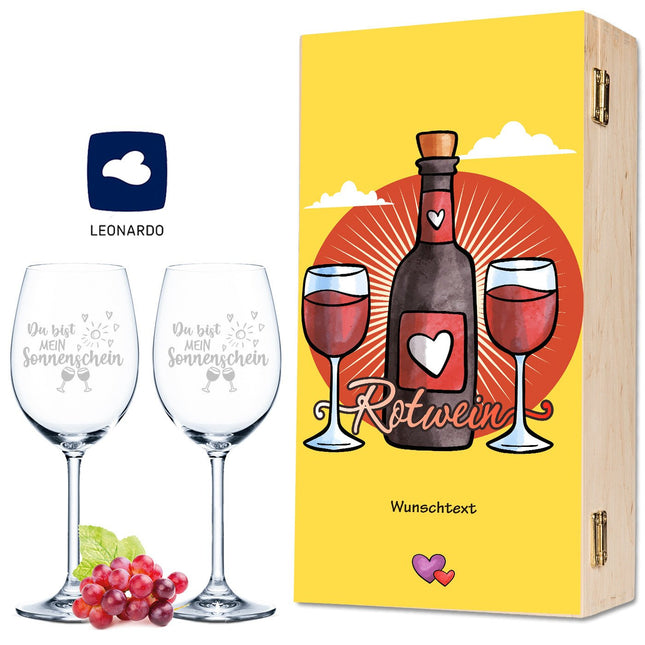 SEO. Leonardo Weingläser "Sundowner Vino Design" mit Namen inkl. bedruckter Holzkiste - Linkreich