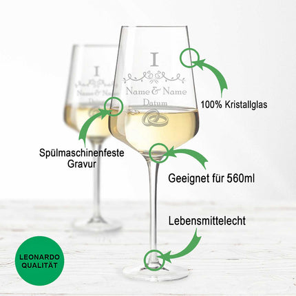 SEO. Leonardo Weingläser zur 1 Jahr Papierhochzeit mit Namen & Datum im Set - Puccini Linkreich