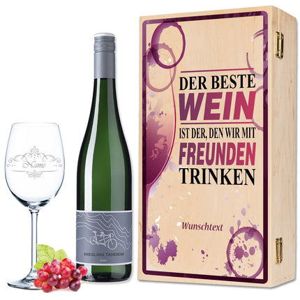 SEO. Leonardo Weinglas "Der beste Wein nur mit Freunden 2.0" inkl. bedruckter Holzkiste + Riesling Tandem - Linkreich