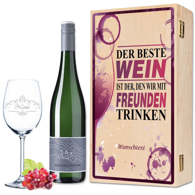 SEO. Leonardo Weinglas "Der beste Wein nur mit Freunden 2.0" inkl. bedruckter Holzkiste + Riesling Tandem - Linkreich
