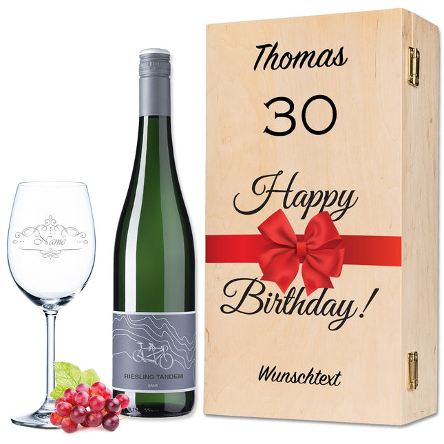 SEO. Leonardo Weinglas "Happy Birthday 30 Jahre" + Holzkiste & Riesling Tandem - Linkreich