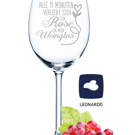 SEO. Leonardo Weinglas mit Gravur "Alle 11 Minuten verliebt sich ein Rose in mein Weinglas" - Linkreich