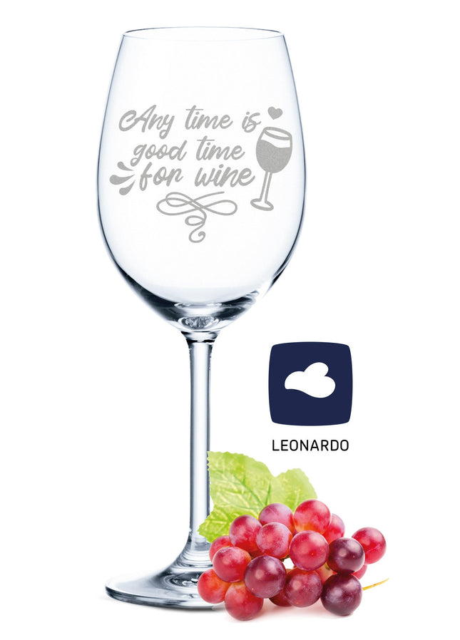 SEO. Leonardo Weinglas mit Gravur "Any time is good time for wine" - Linkreich