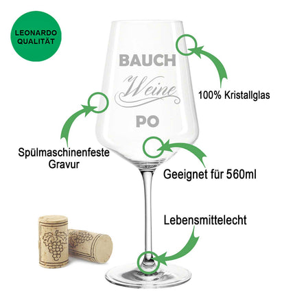 SEO. Leonardo Weinglas mit Gravur "Bauch Weine Po" - Puccini Linkreich