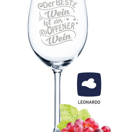 SEO. Leonardo Weinglas mit Gravur "Der beste Wein ist ein offener Wein" - Linkreich