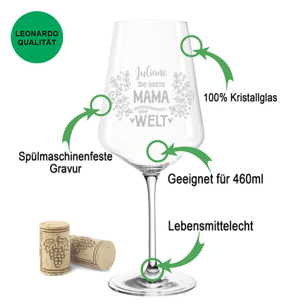 SEO. Leonardo Weinglas mit Gravur "Die beste Mama der Welt" - kleine Kiste UV Linkreich