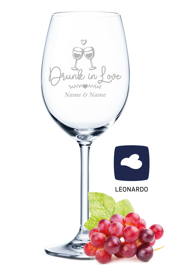 SEO. Leonardo Weinglas mit Gravur "Drunk in Love" - Personalisierung mit Namen Linkreich