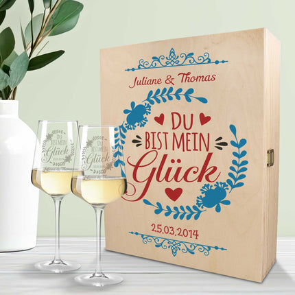 SEO. Leonardo Weinglas mit Gravur - "Du bist mein Glück" - Große Kiste UV Linkreich