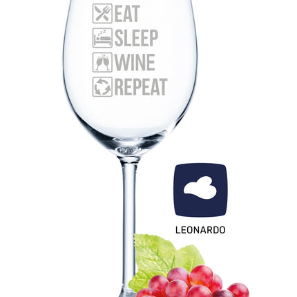 SEO. Leonardo Weinglas mit Gravur "Eat Sleep Wine Repeat" - Linkreich