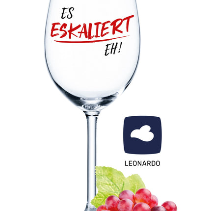 SEO. Leonardo Weinglas mit Gravur - "Es eskaliert eh!" - Daily UV Linkreich