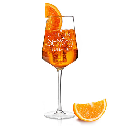 SEO. Leonardo Weinglas mit Gravur - "Feelin Spritzy" mit Name - Puccini Linkreich